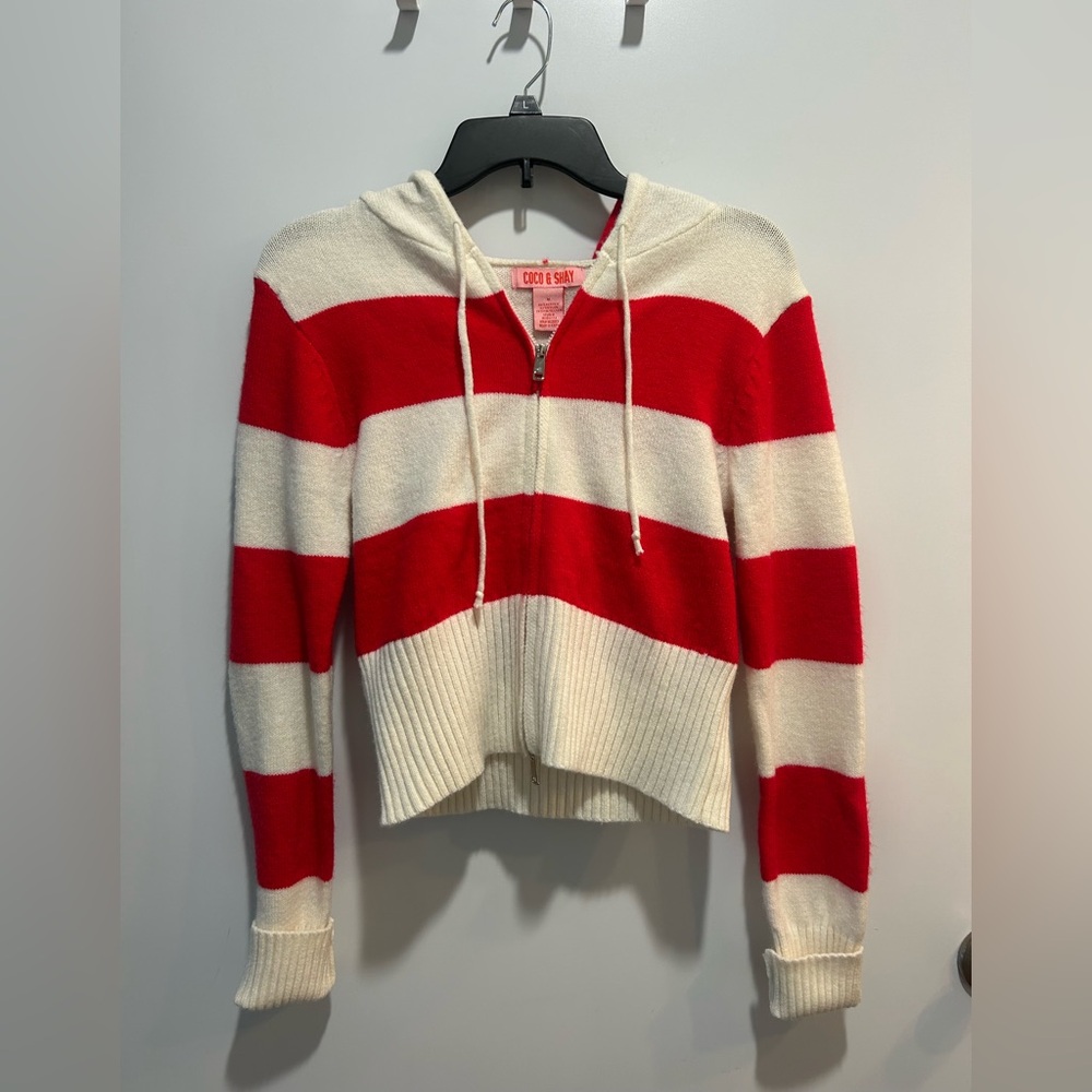 Coco & Shay Red and White Zip Sweater